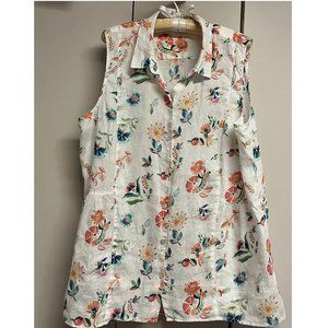 J. Jill "Love Linen" button-down, collared, sleeveless floral tunic XL Petite